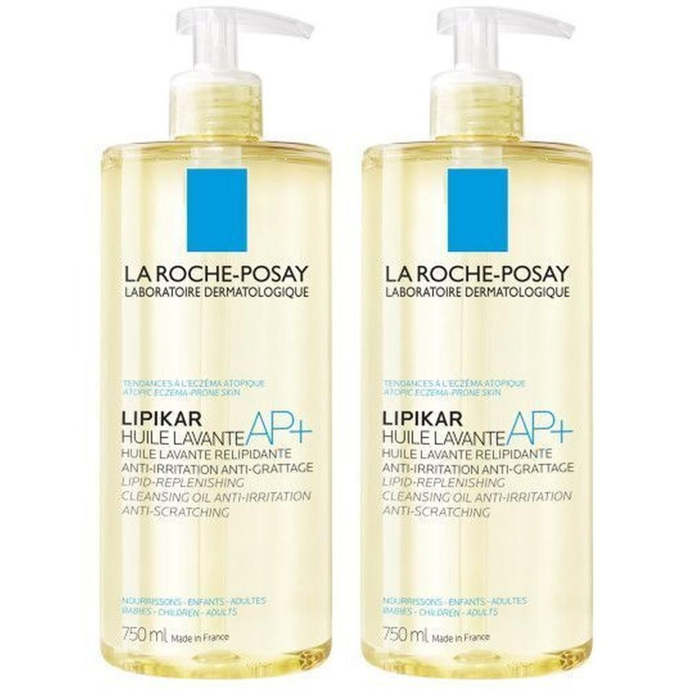 Twee flessen La Roche-Posay Lipikar AP+ Huile Lavante. Met pomp. 750ml.