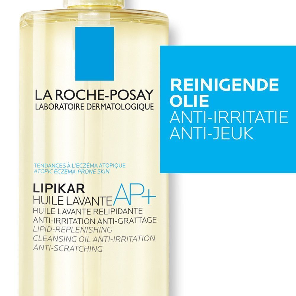 La Roche-Posay Lipikar AP+ Huile Lavante fles. 400ml. Achterkant met tekst.