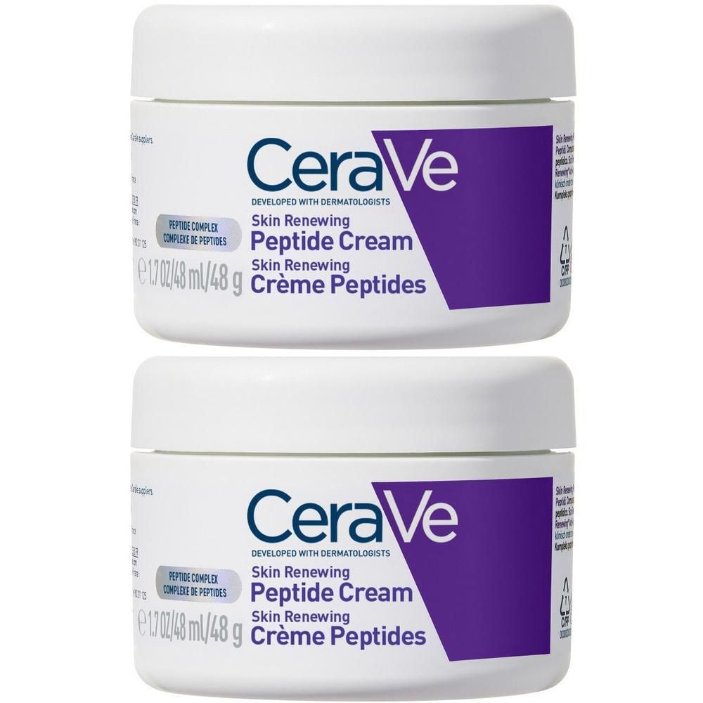 Twee potjes CeraVe Skin Renewing Peptide Cream.