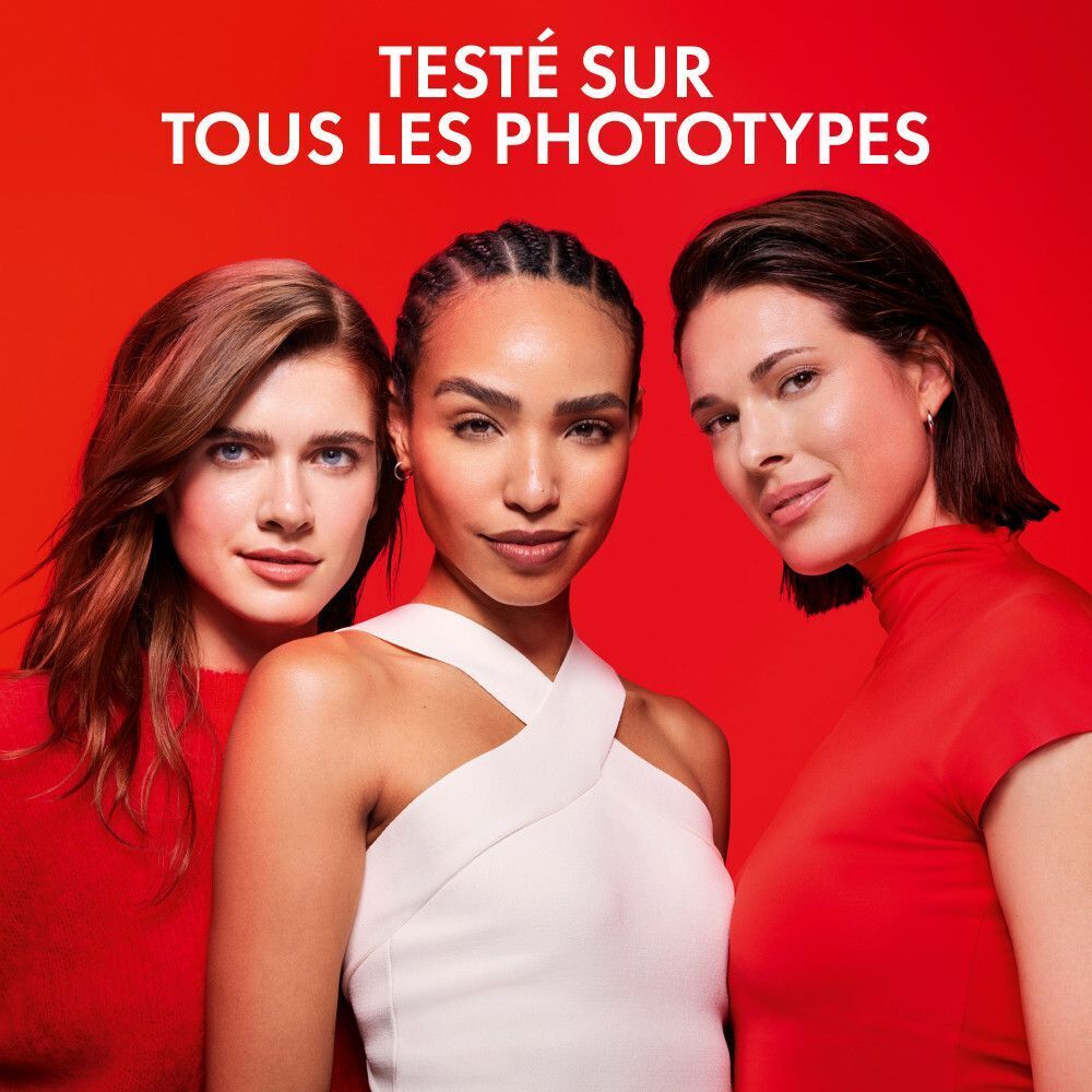 Trois femmes. Texte : Testé sur tous les phototypes.