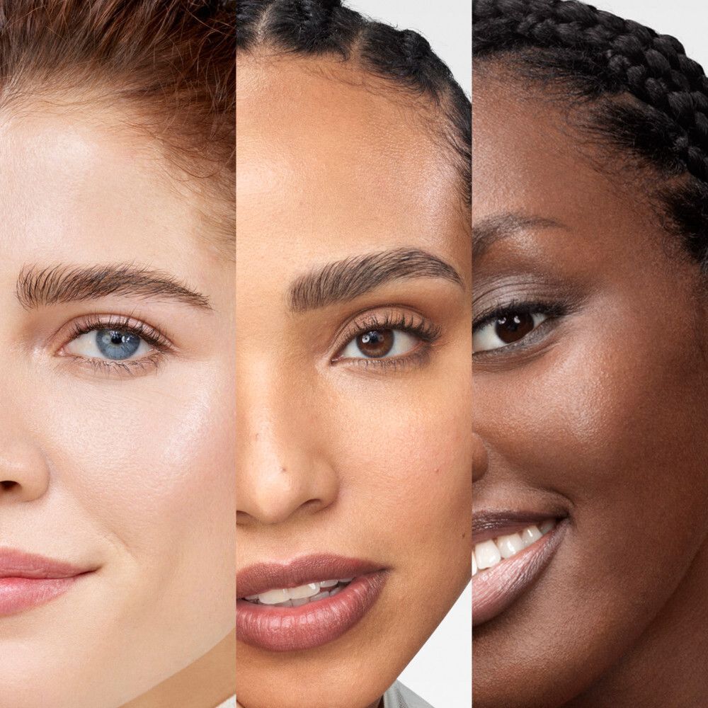 Trois visages de différents types de peau. Clair, moyen, foncé.