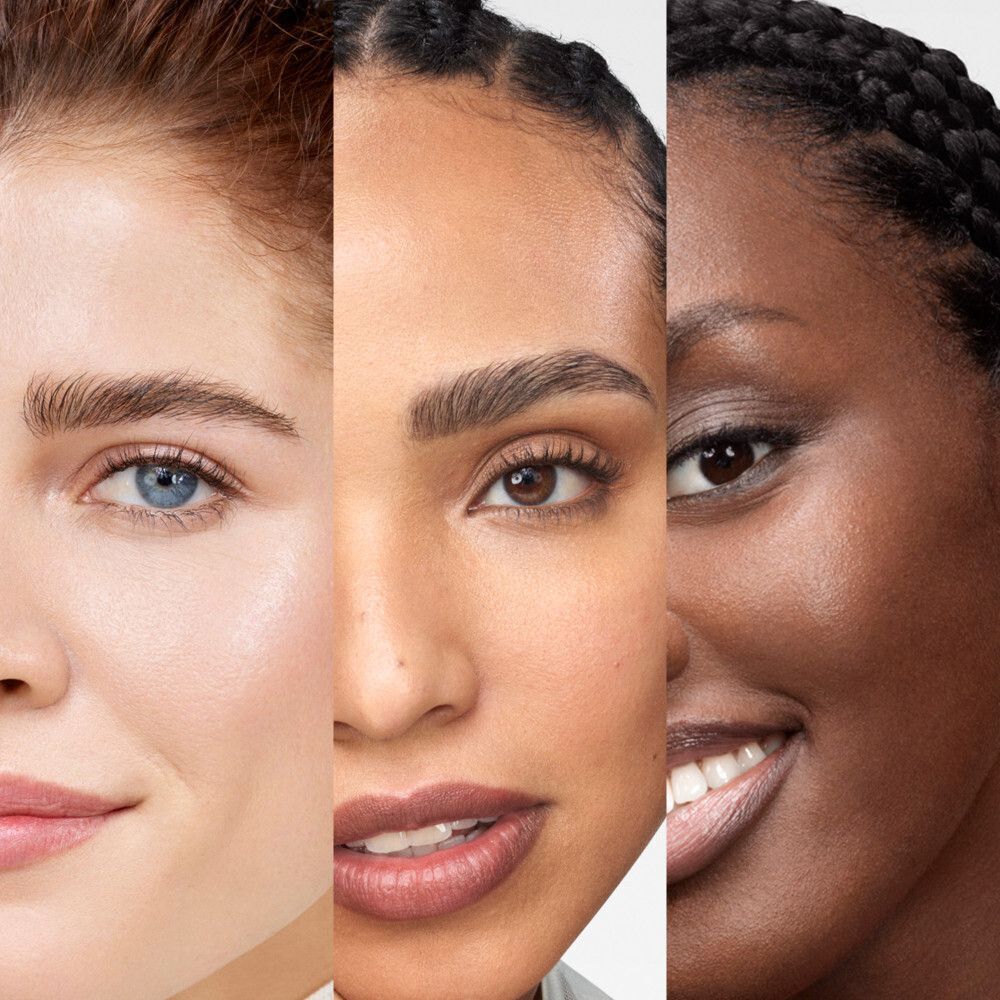 Drie gezichten van verschillende huidtypes. Licht, medium, donker.