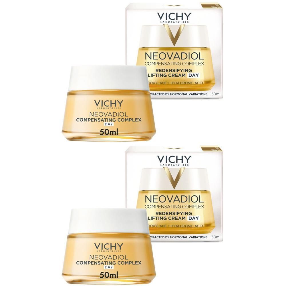 Deux pots de crème Vichy Neovadiol. Emballage avec indication Compensating Complex. 50ml.