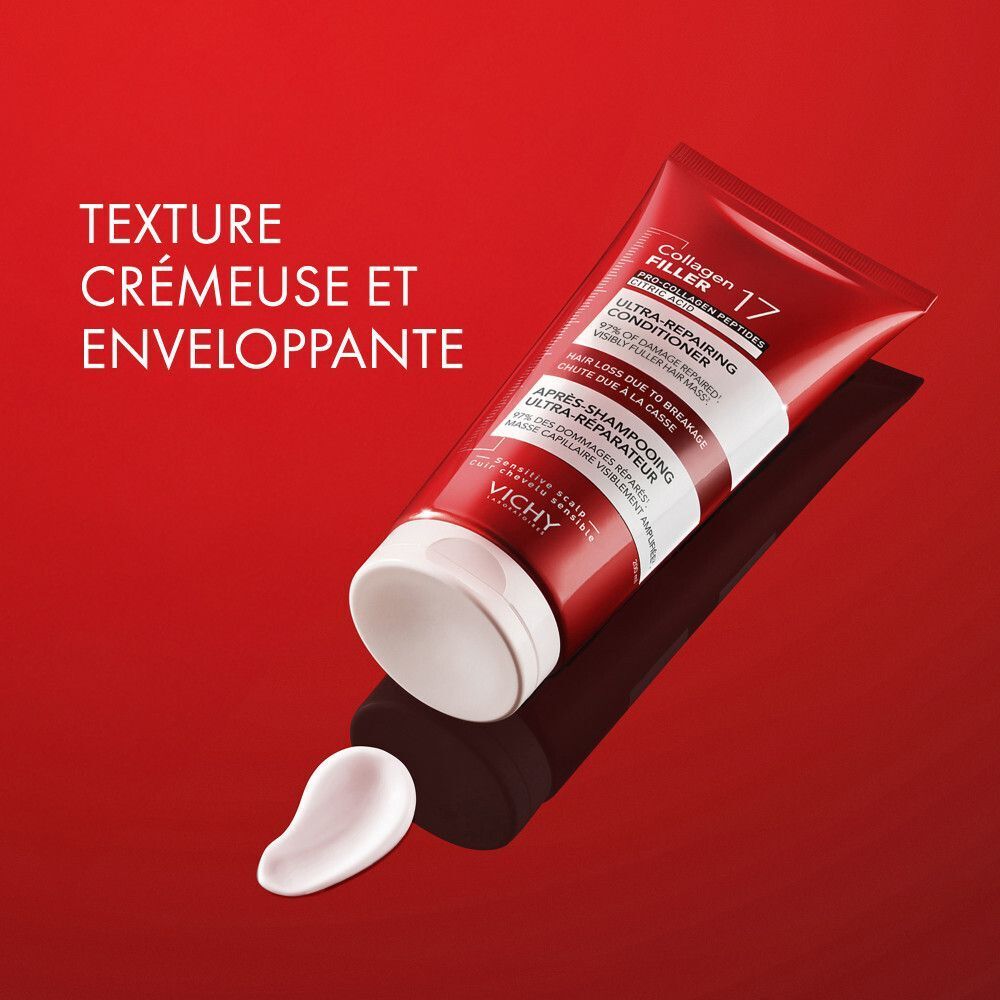 Tube rouge et crème. Texte: Texture crémeuse et enveloppante. Goutte de crème.
