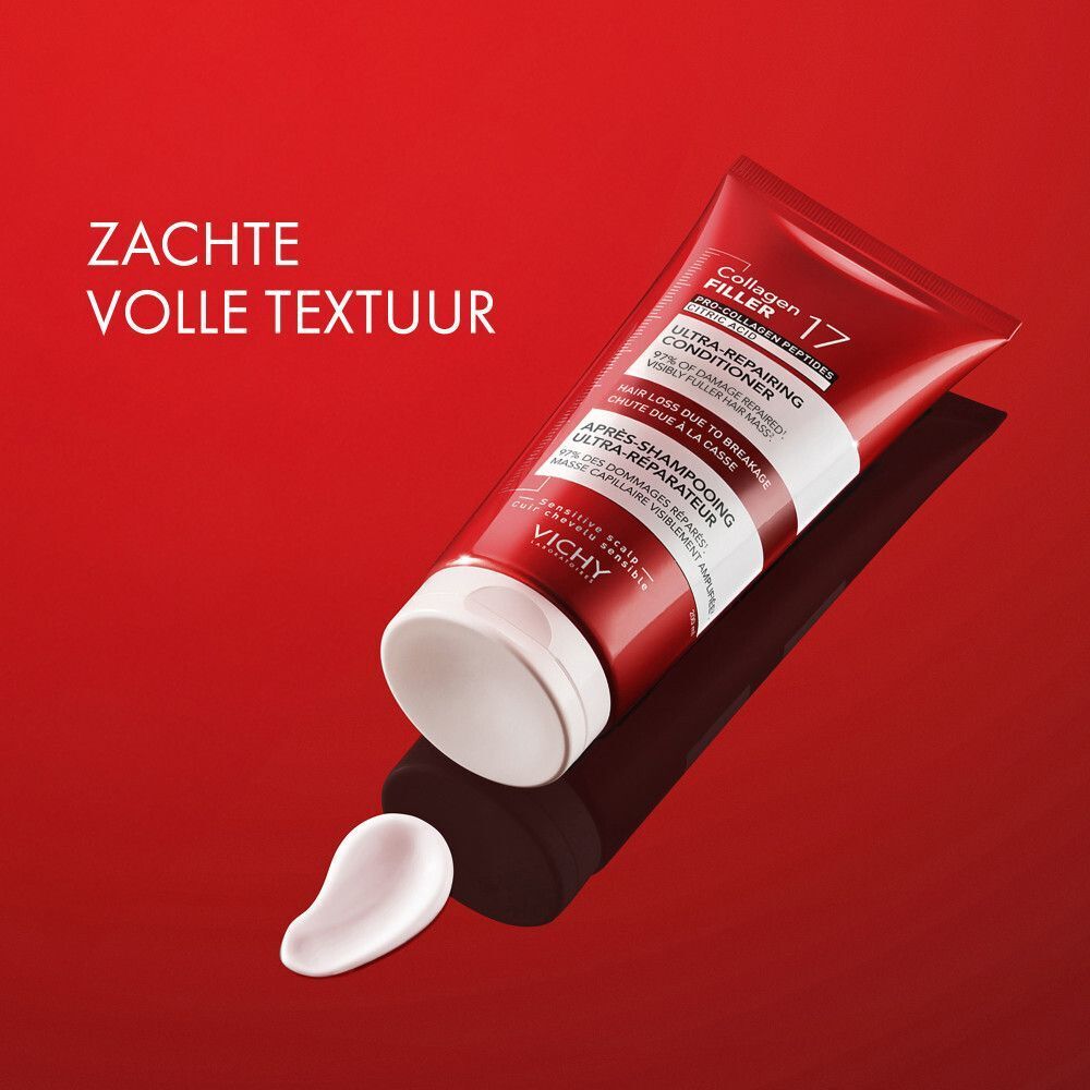 Dercos Collagen 17 tube en crème. Tekst: Zachte volle textuur.