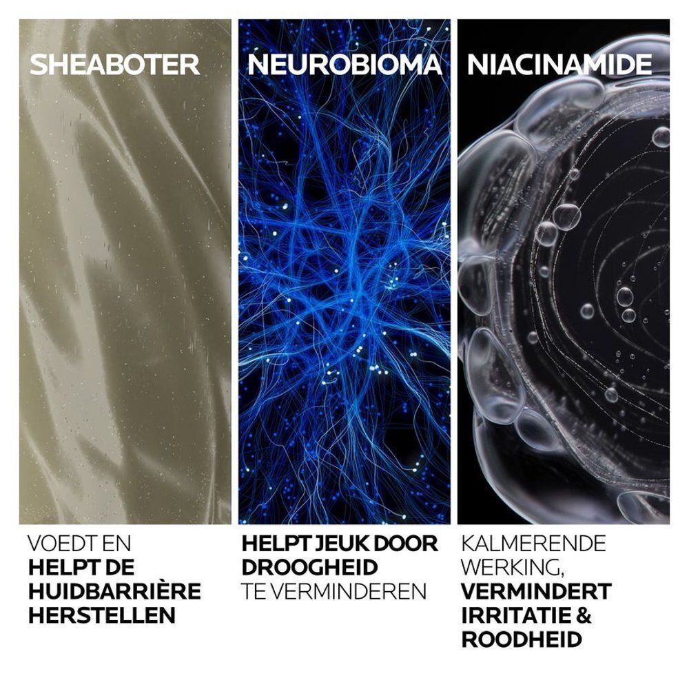 Ingrédients : Beurre de karité, Neurobioma, Niacinamide. Texte sur les effets.