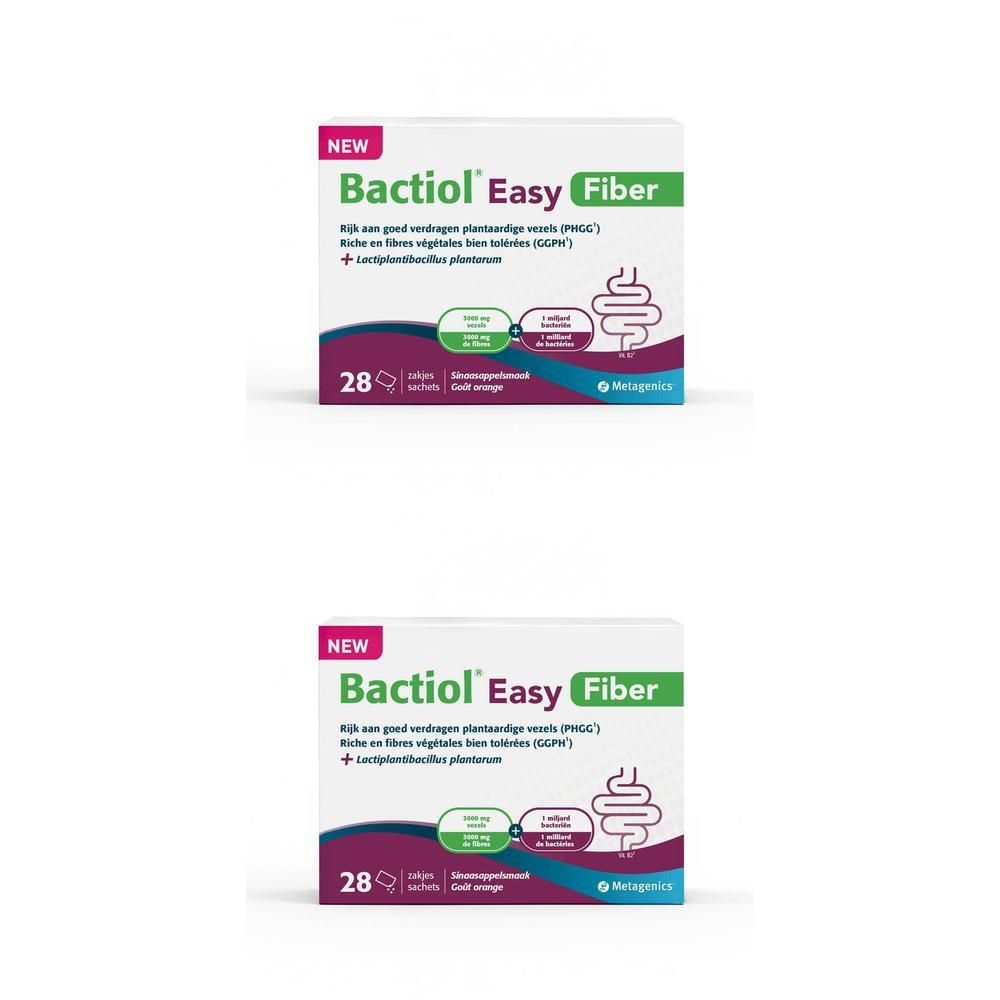 Twee dozen Bactiol Easy Fiber. Opschrift: 28 sachets.