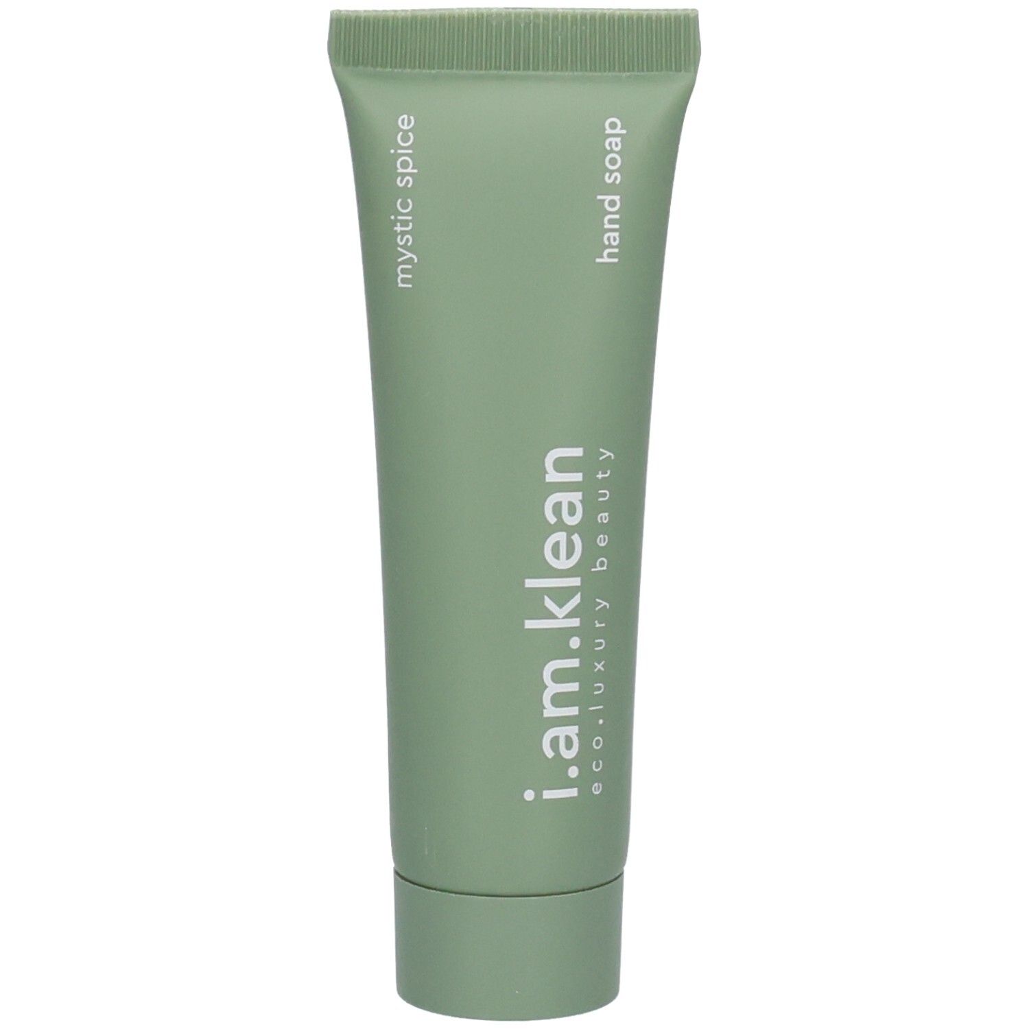 Tube verte avec "mystic spice" et "hand soap". Marque : i.am.klean. Petit format.