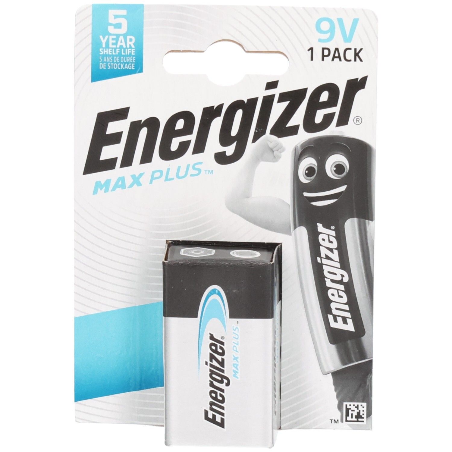 Pile Energizer Max Plus 9V, emballage individuel, durée de conservation de 5 ans.