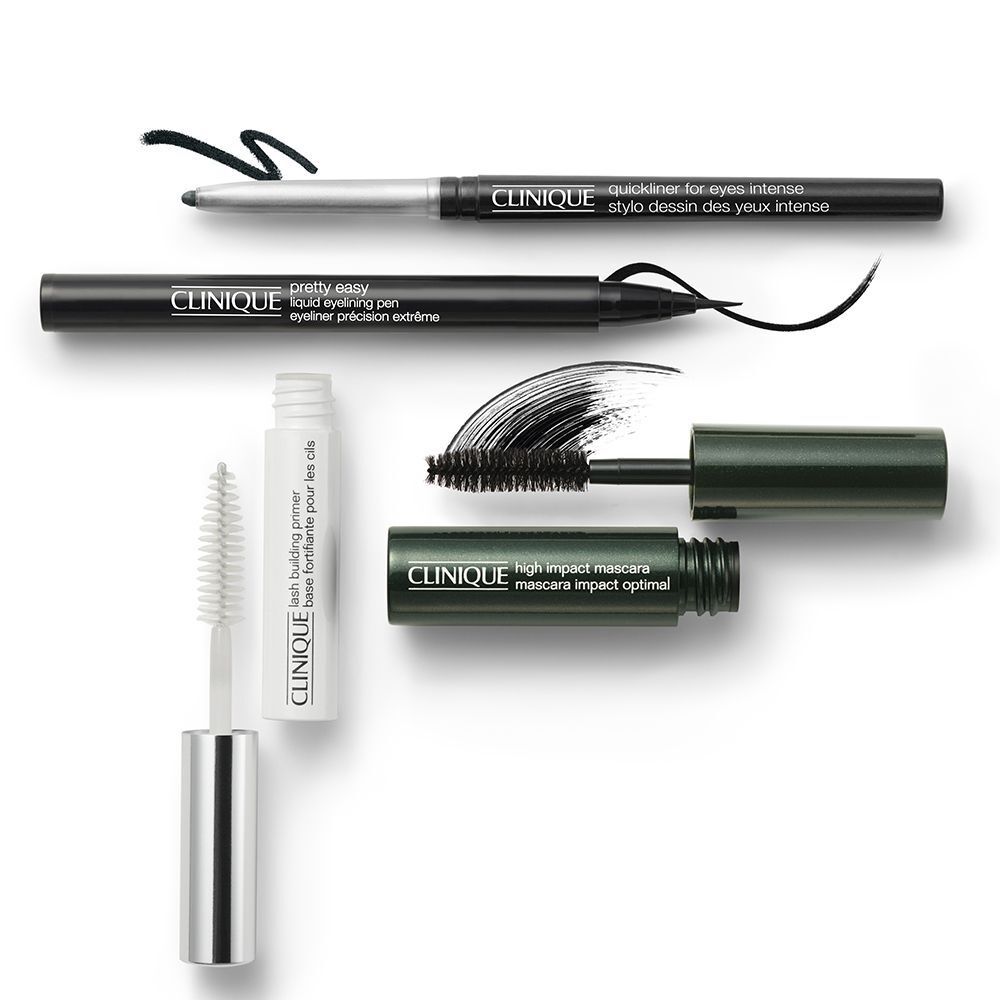 Maquillage pour les yeux Clinique : Lash Building Primer, eye-liner et mascara.