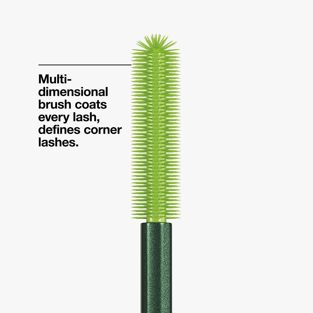 Groene, multidimensionale mascara borstel die elke wimper coat.