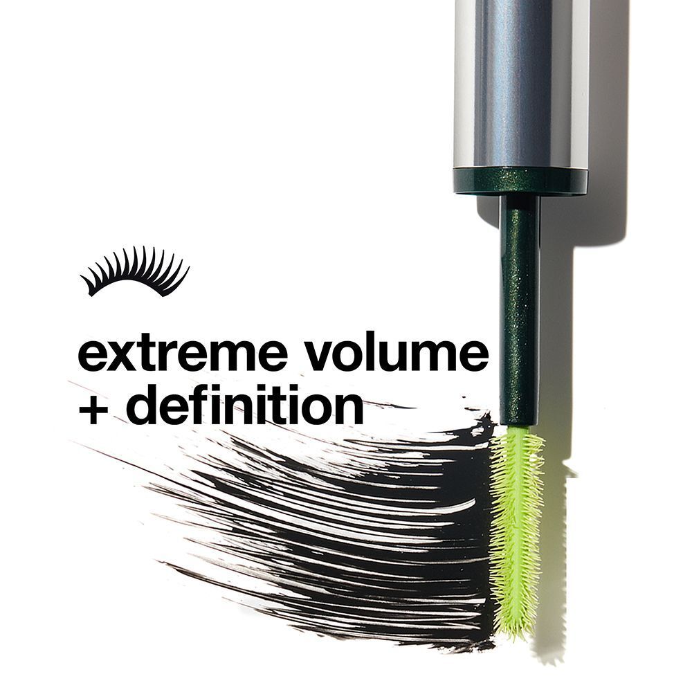 Clinique mascara borstel met groen borsteltje en zwarte mascara veeg.