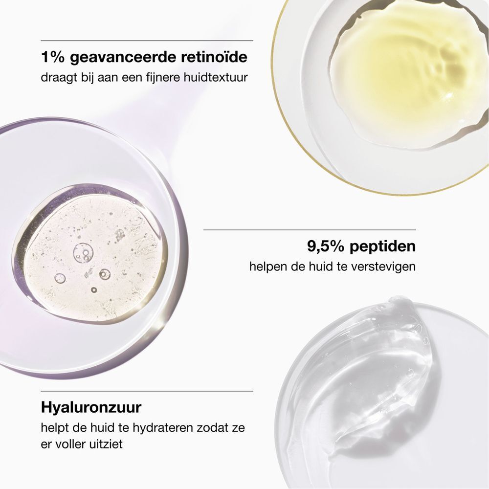 Monsters van retinoïde, peptiden en hyaluronzuur voor Clinique serum.