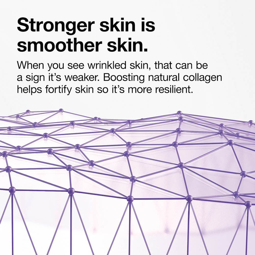 Graphique en forme de réseau. Texte: Une peau plus forte est une peau plus lisse. Si vous voyez une peau ridée, cela peut être un signe de faiblesse.