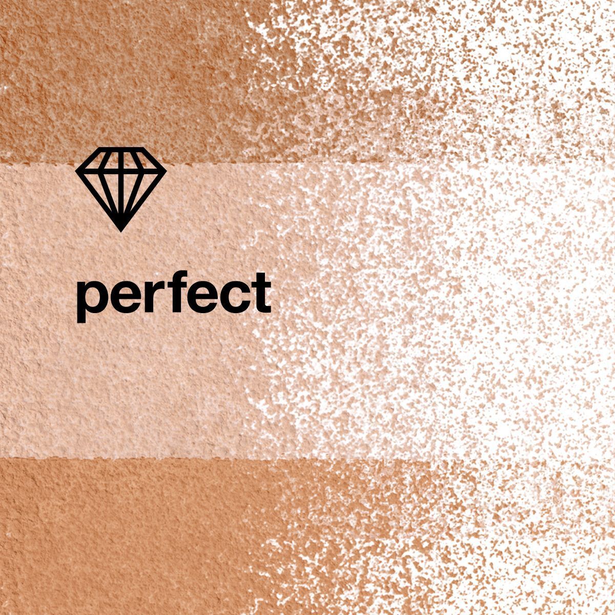 Abstracte textuur met glinsterende deeltjes en het woord 'perfect'.
