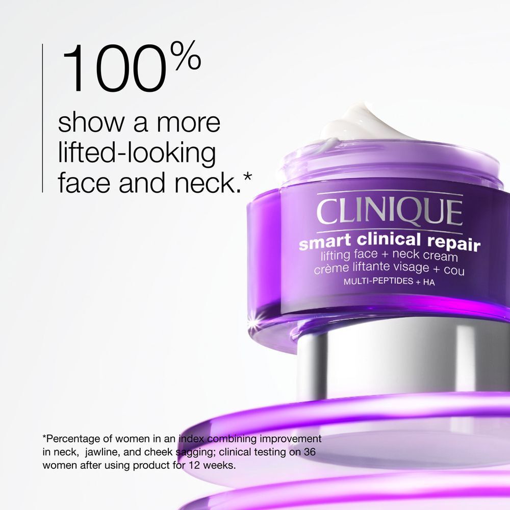 Potje Clinique Smart Clinical Repair Lifting Face + Neck Cream met geopende deksel.
