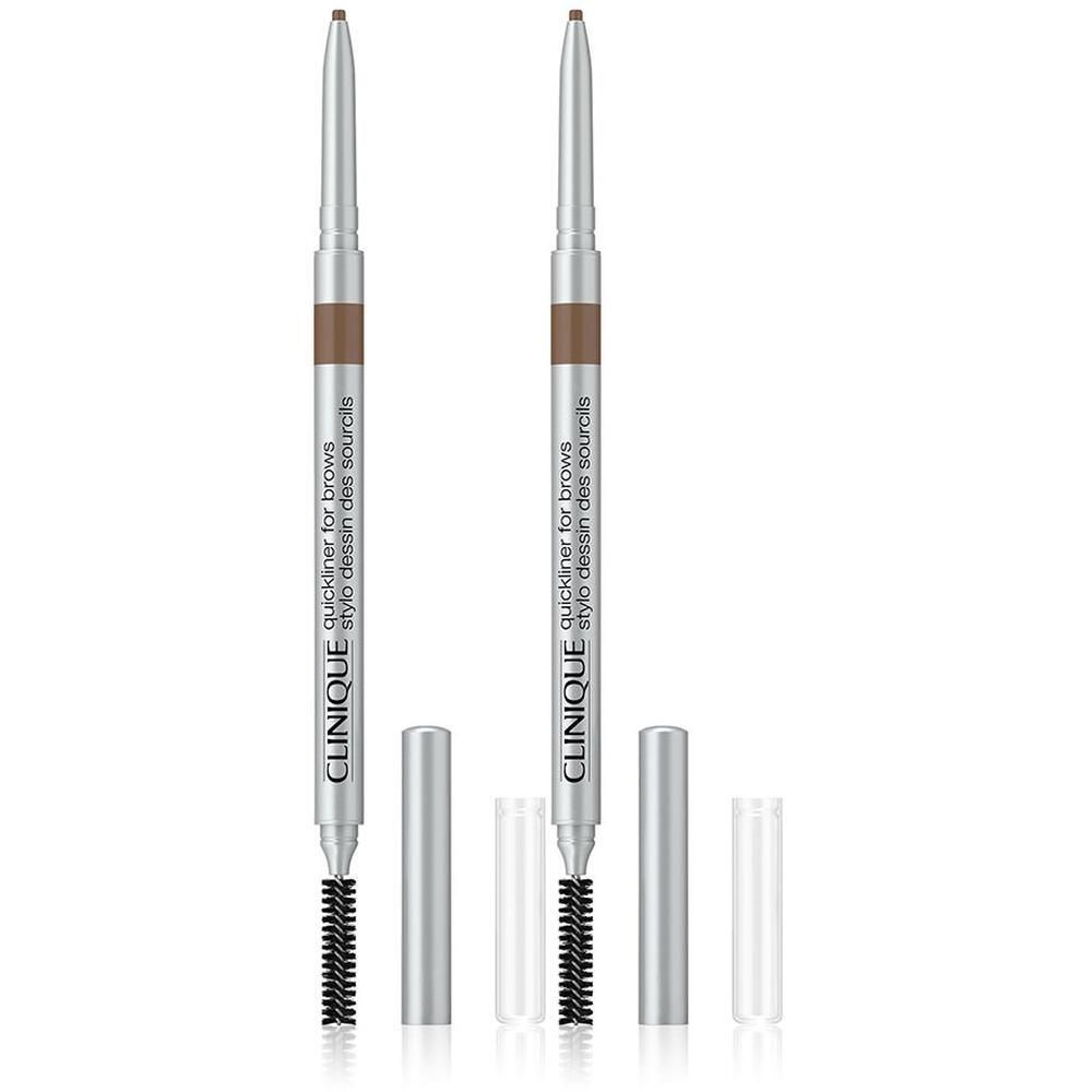 Twee CLINIQUE Quickliner™ voor Brows wenkbrauwpotloden in Soft Chestnut met borsteltje en beschermkapjes.