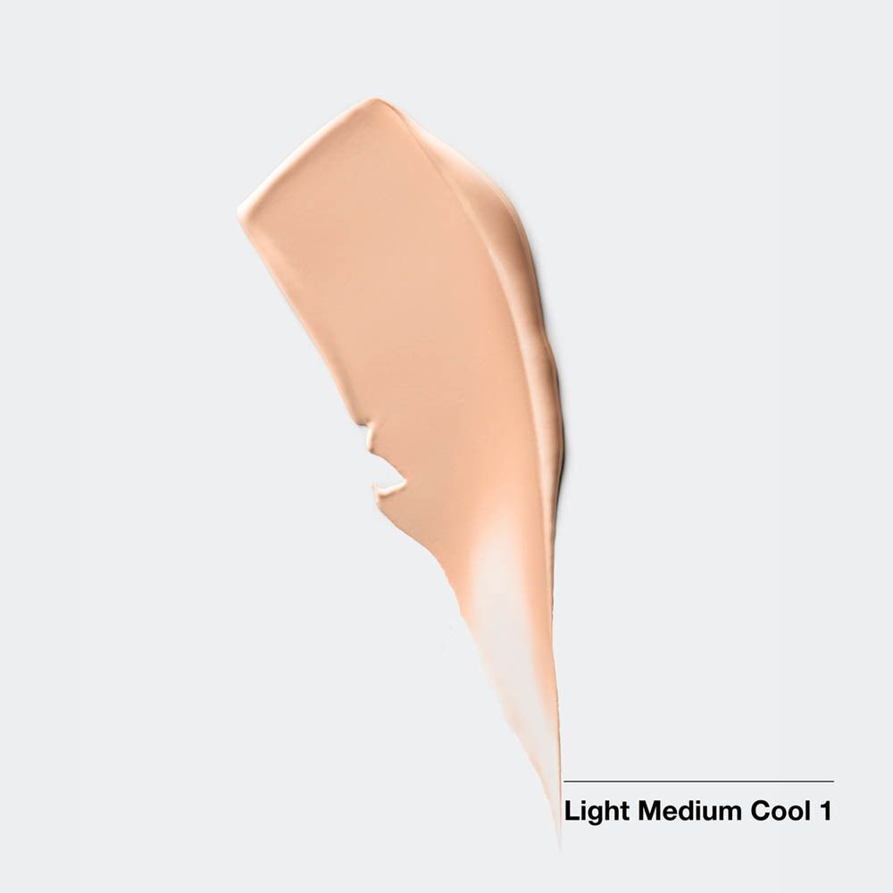 Foundation tinttest. Opschrift: Light Medium Cool 1. Lichtbeige tint.