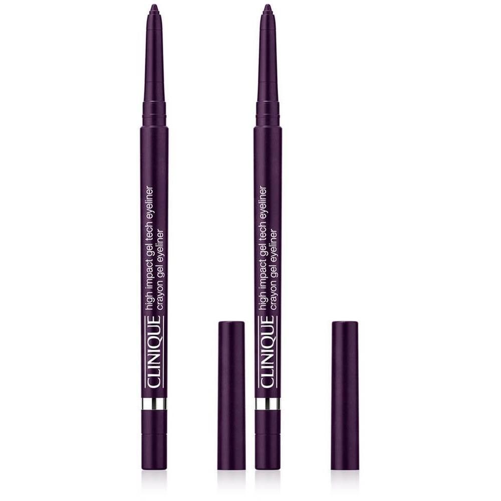 Twee paarse Clinique High Impact Gel Tech eyeliners met doppen. De stift is uitgeschoven.