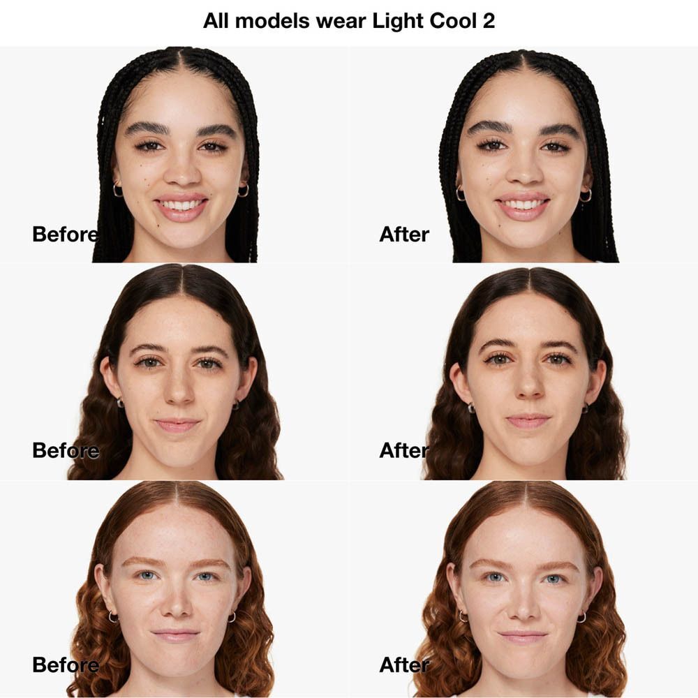 Comparaison avant-après de trois femmes portant Clinique Even Better Clinical™ Vitamin Makeup SPF 50, teinte Light Cool 2.