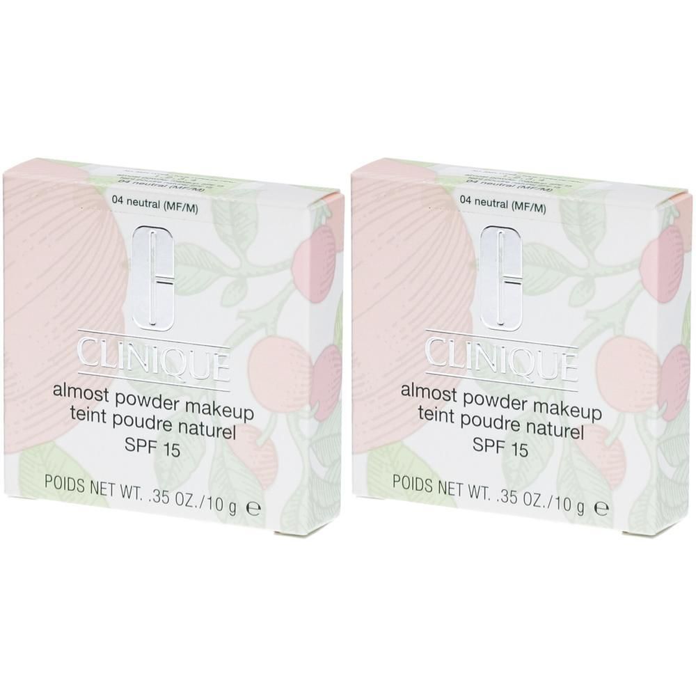 Twee Clinique Fast poeder foundations met SPF 15, neutrale kleur, elk 10g.