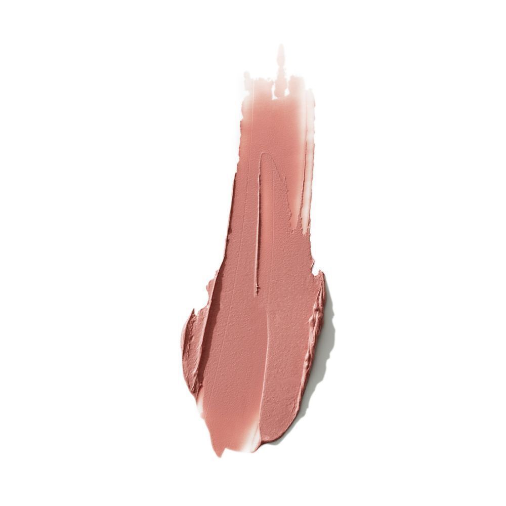 Lippenstift textuurstaal in Satin Beige Pop, op witte achtergrond.