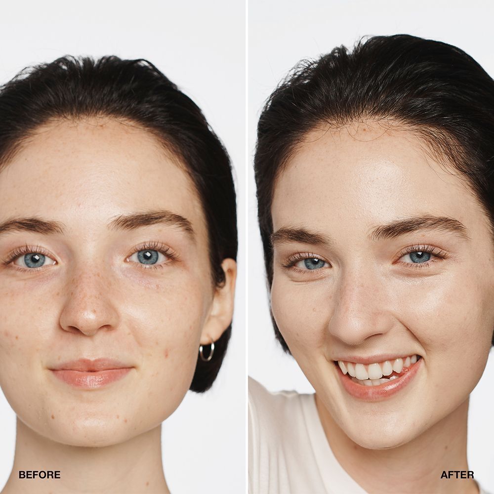 Comparaison avant/après d'une femme utilisant Clinique Even Better Makeup SPF 15.