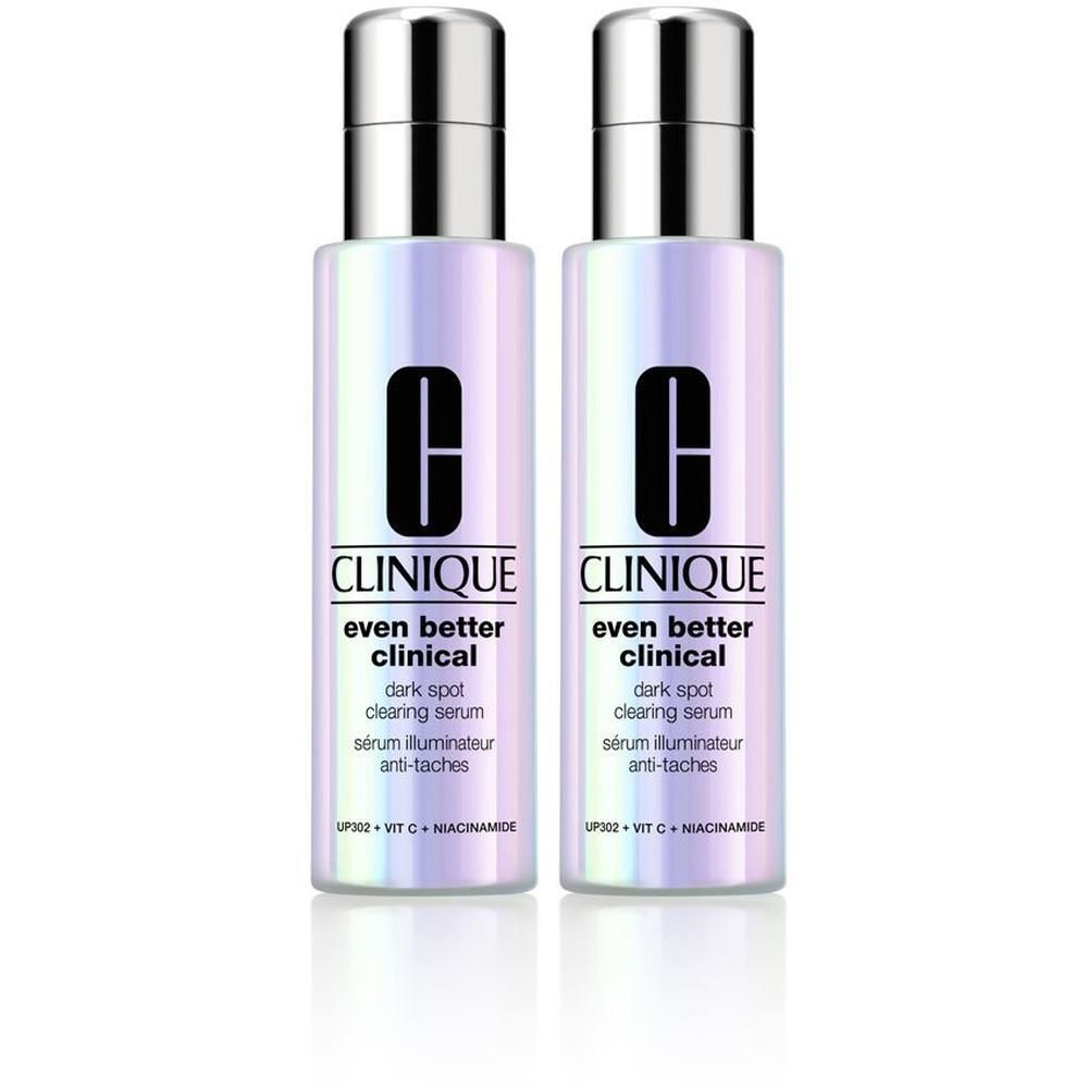 Twee Clinique Even Better Clinical™ flacons met iriserende afwerking.