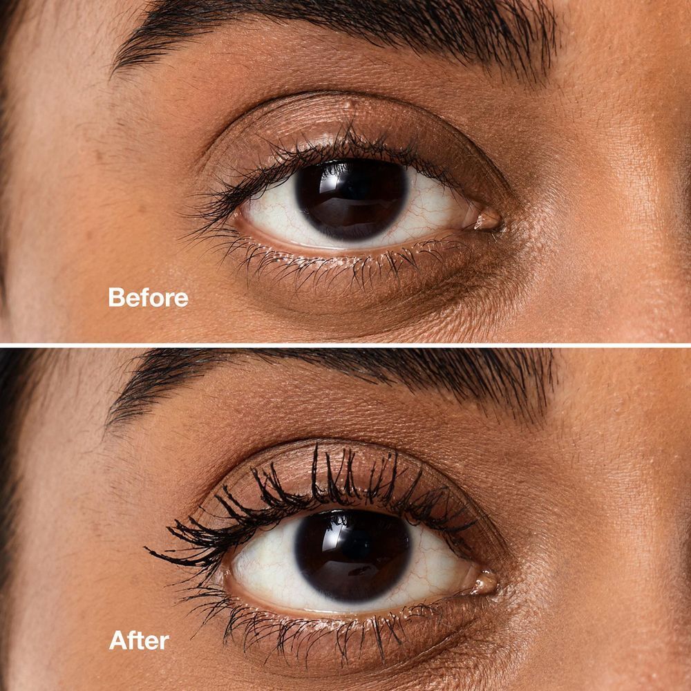 Comparaison avant/après : œil avec et sans mascara Clinique High Impact.
