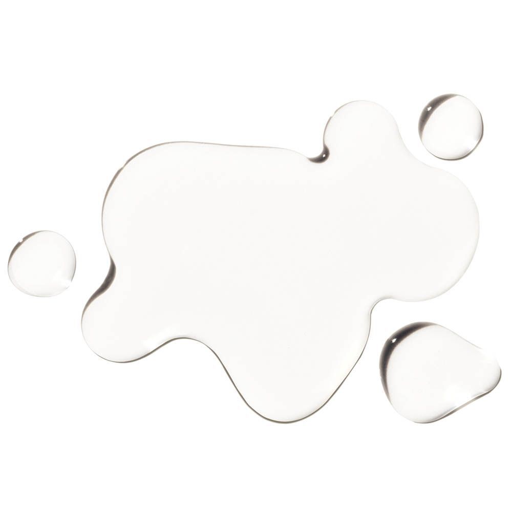 Gouttes de liquide clair sur fond blanc.