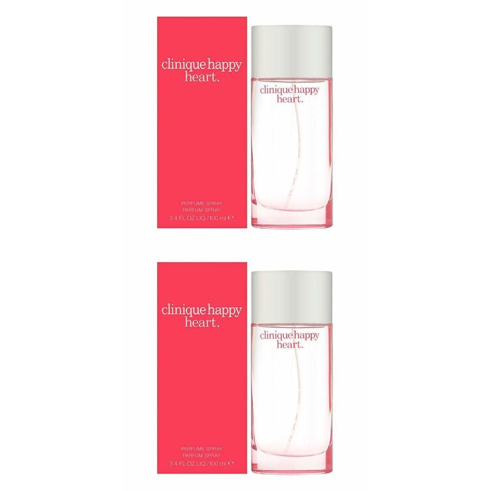Deux flacons de Clinique Happy Heart Eau de Parfum Spray avec boîtes rouges.