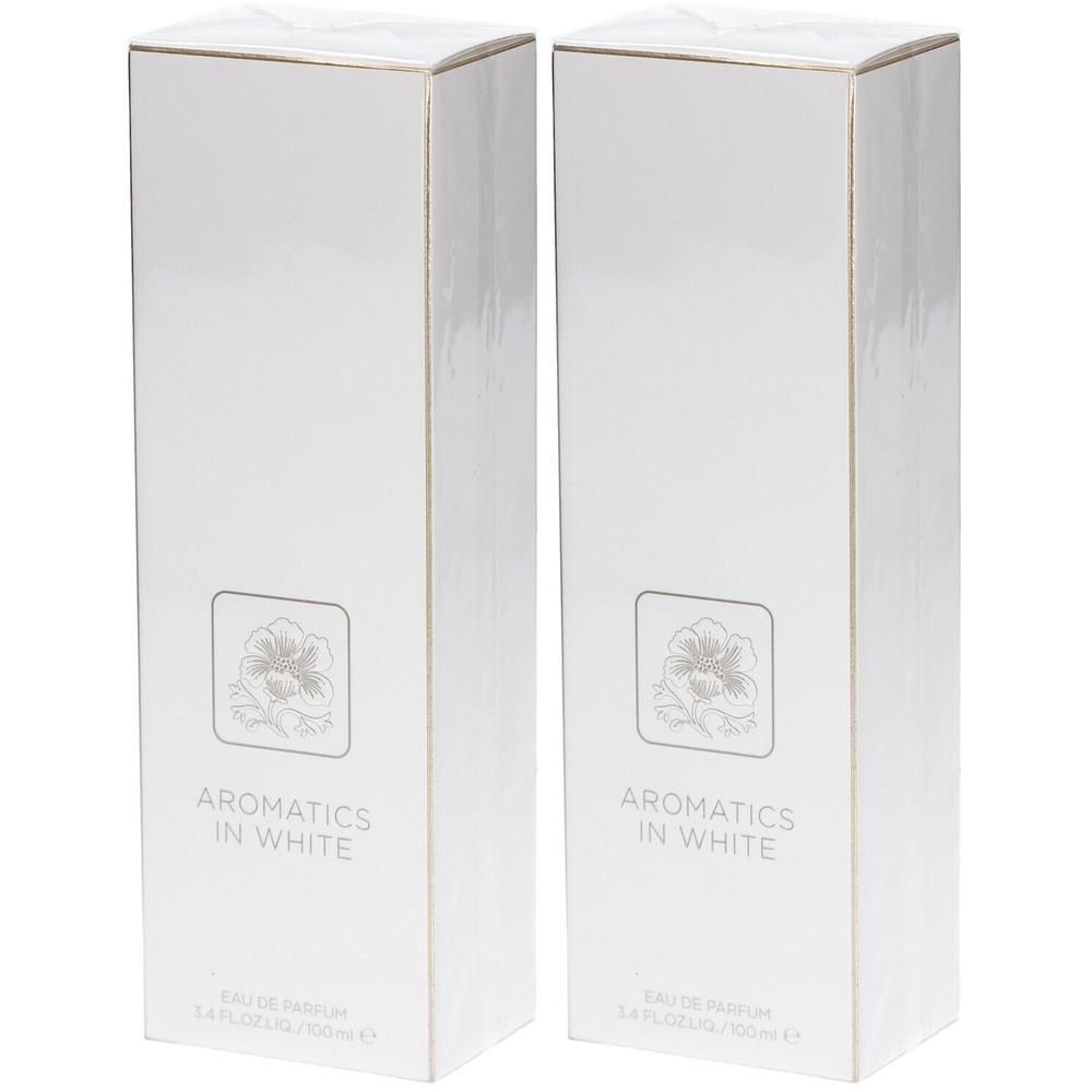 Deux boîtes blanches pour "Aromatics in White" Eau de Parfum, 100ml.