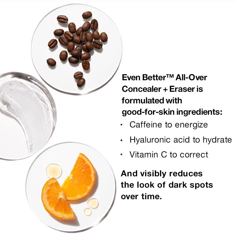 Ingrediënten van de CLINIQUE Even Better™ All-Over Concealer + Eraser: Cafeïne, Hyaluronzuur, Vitamine C.