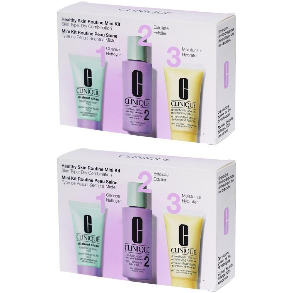CLINIQUE Healthy Skin Routine Mini Kit dans son emballage de vente au détail, comprenant trois produits.