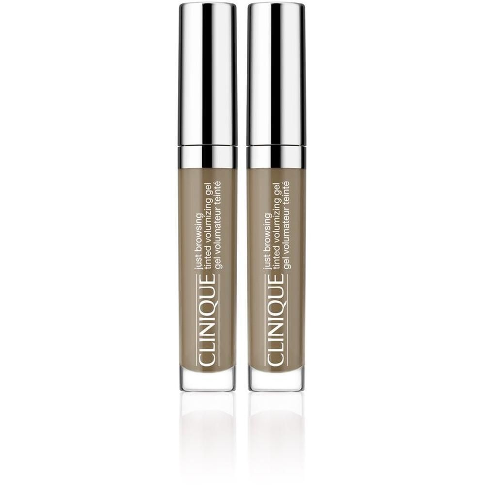Deux gels teints Clinique Just Browsing™ dans une teinte brune neutre, capuchons argentés.