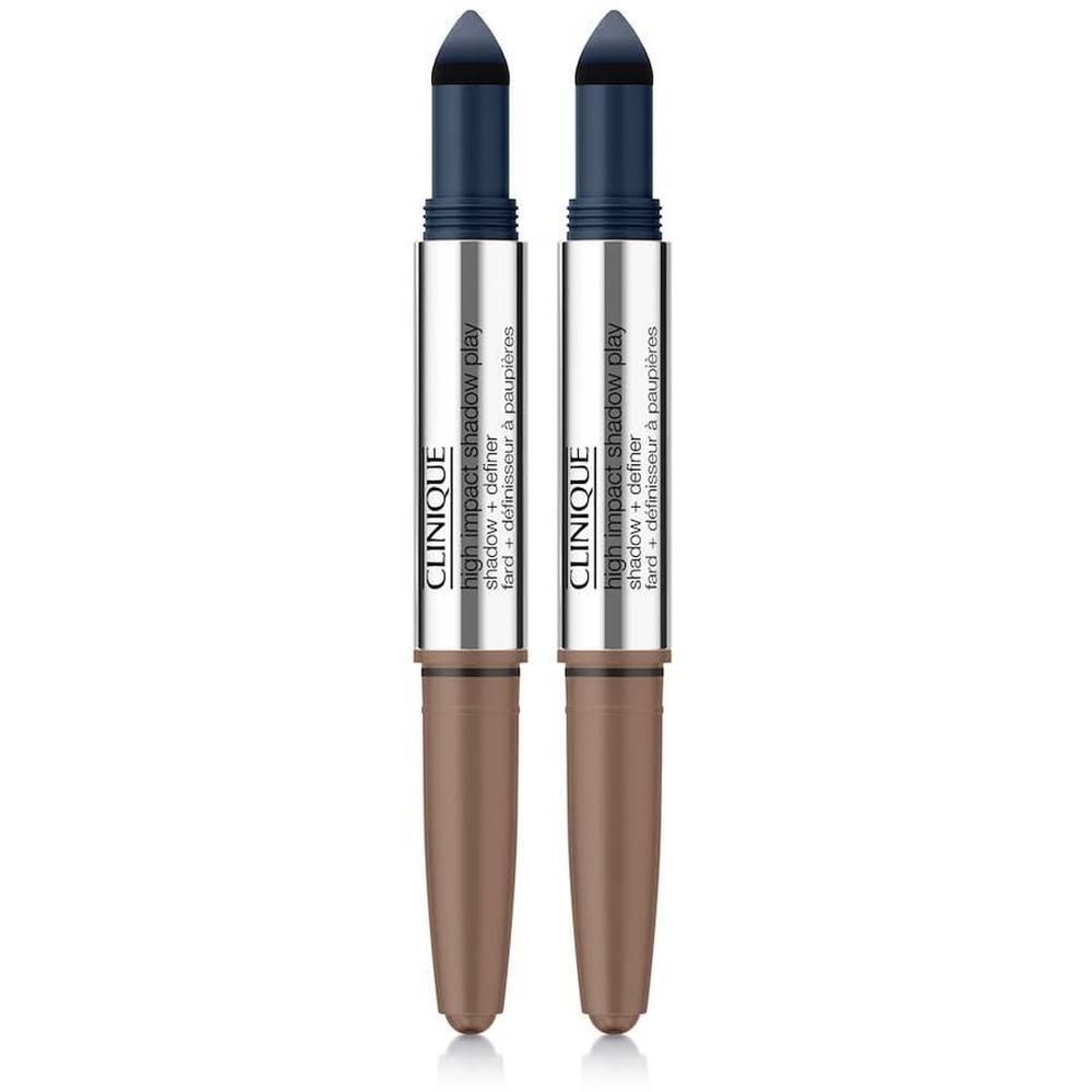 Twee Clinique High Impact Shadow Play potloden, zilver en bruin.