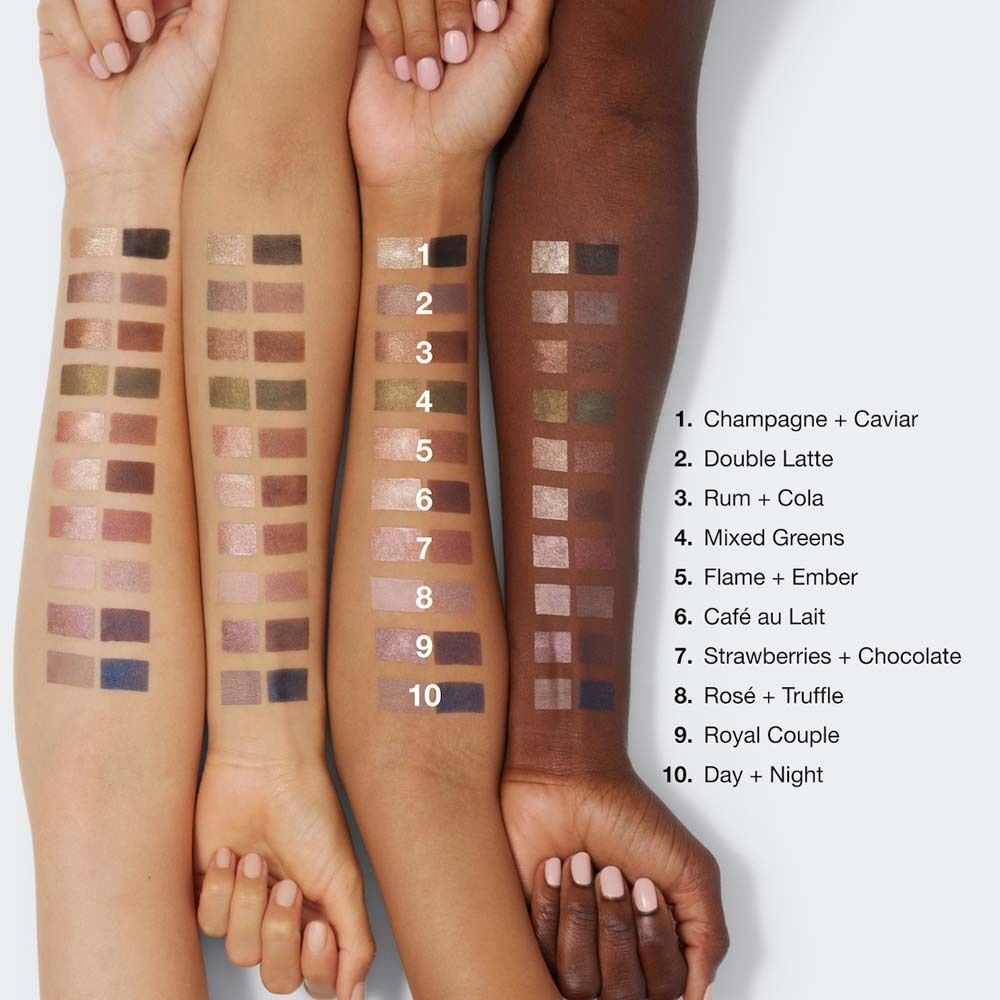 Armswatches van Clinique High Impact Shadow Play oogschaduwkleuren.