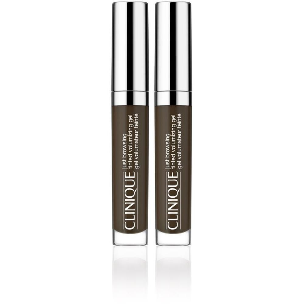 Twee Clinique Just Browsing™ getinte volumizing gels in donkere kleur, zilveren doppen.