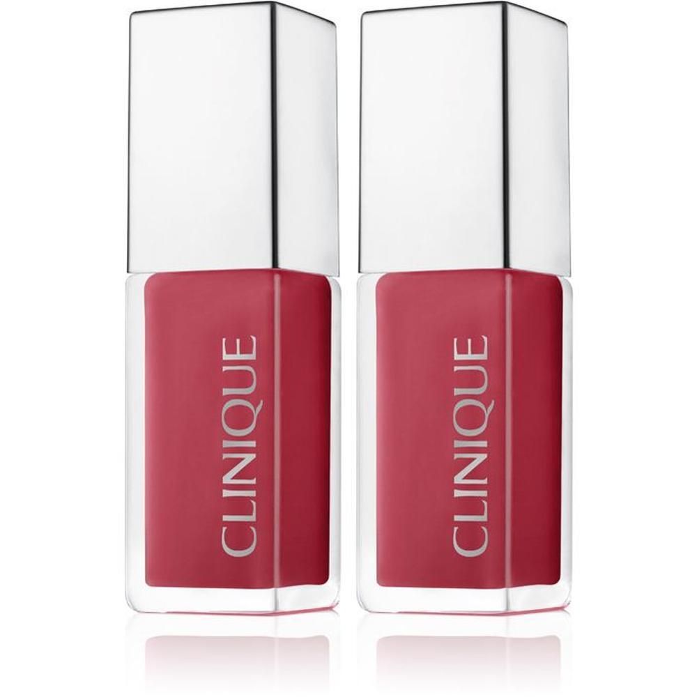 Twee flesjes Clinique Pop™ Lip + Cheek Oil in roze tint.