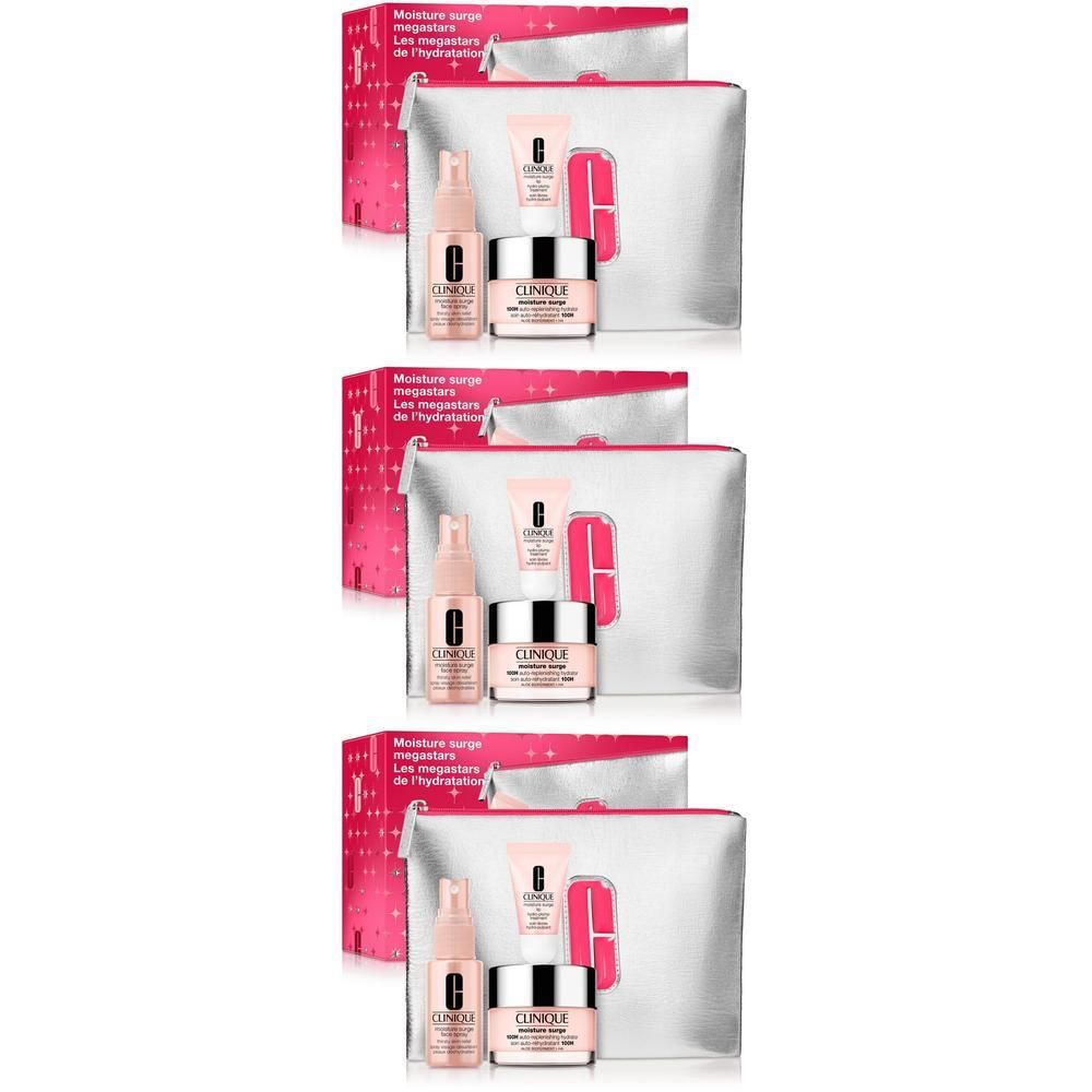 Clinique Moisture Surge Megastars Set: Hydraterende crème, spray, minitube en toilettas.