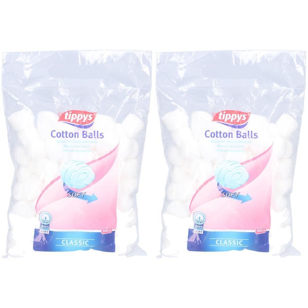 Twee pakken tippys Cotton Balls Classic, wit, van katoen.