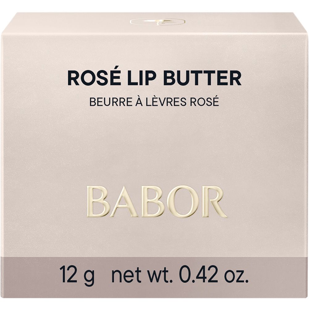 Babor Rosé Lip Butter : Arrière du pot. Contient les informations de poids et du fabricant.