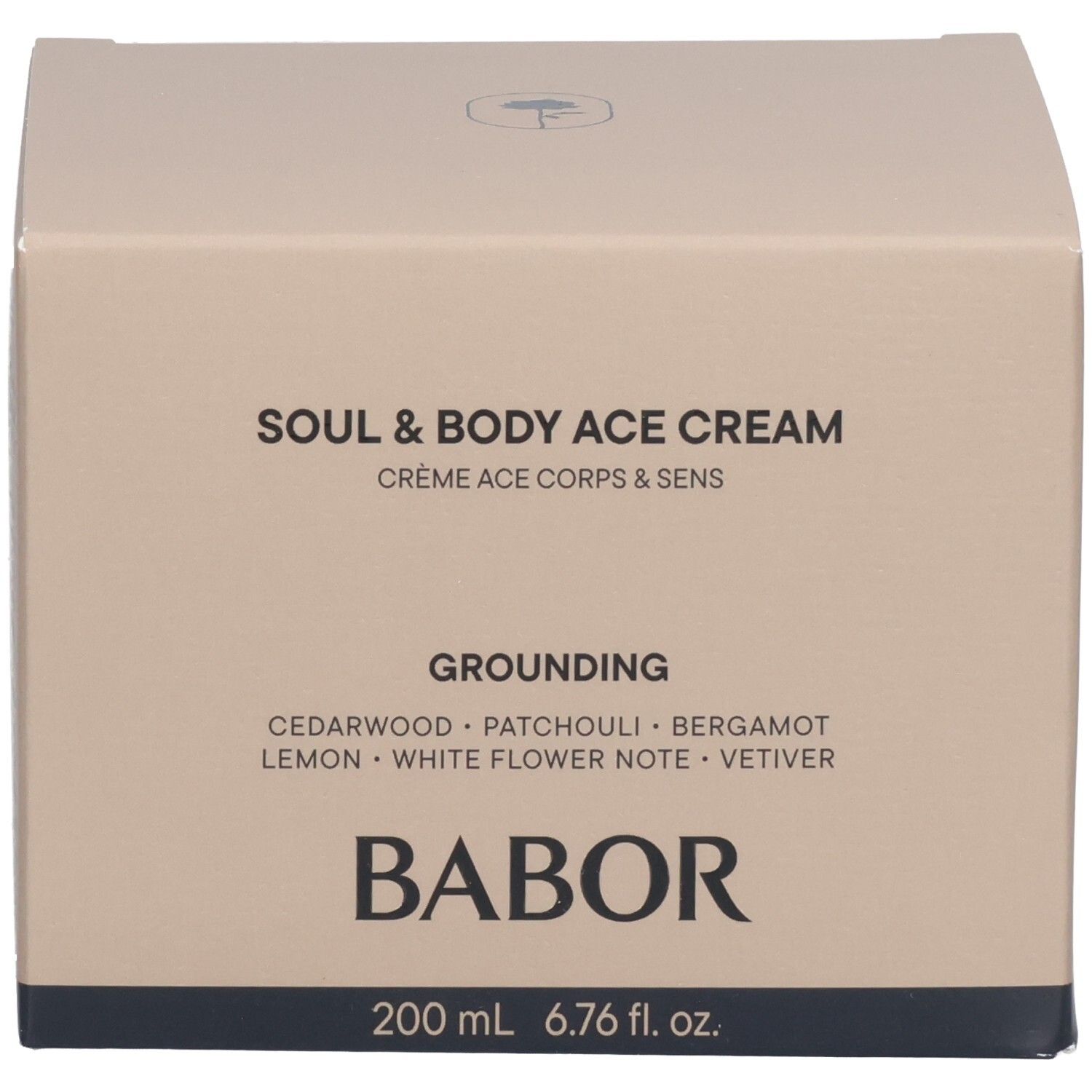 Babor Soul & Body ACE Cream kartonnen verpakking met geurnoten en ingrediënten.
