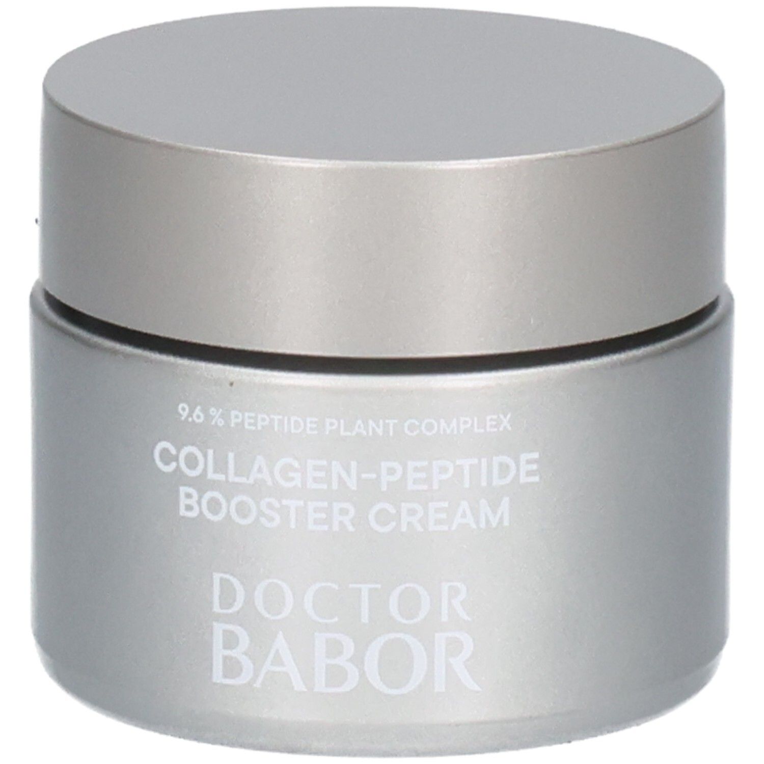 Pot argenté avec couvercle argenté, DOCTOR BABOR COLLAGEN-PEPTIDE BOOSTER CREAM.