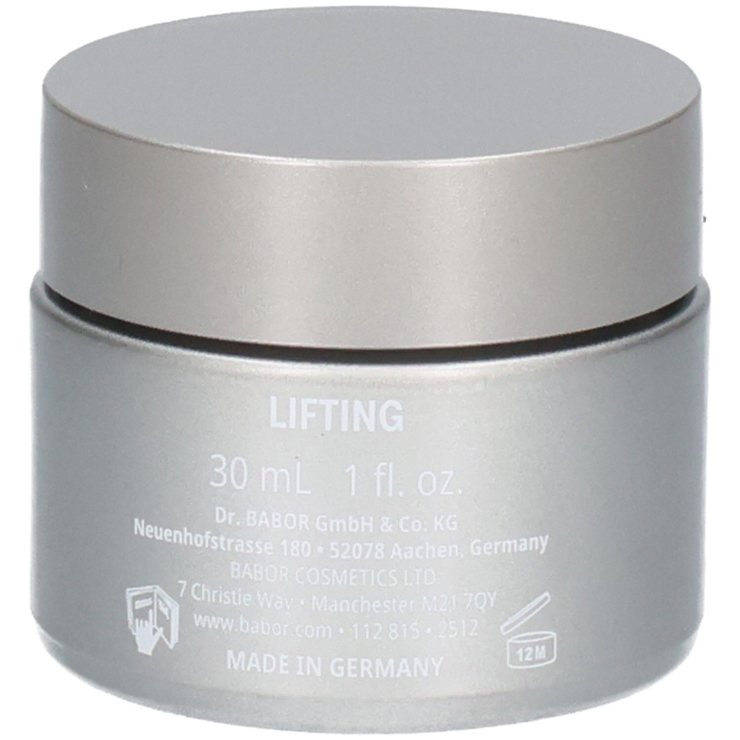Pot argenté avec couvercle argenté, 30 ml 1 fl. oz., MADE IN GERMANY.