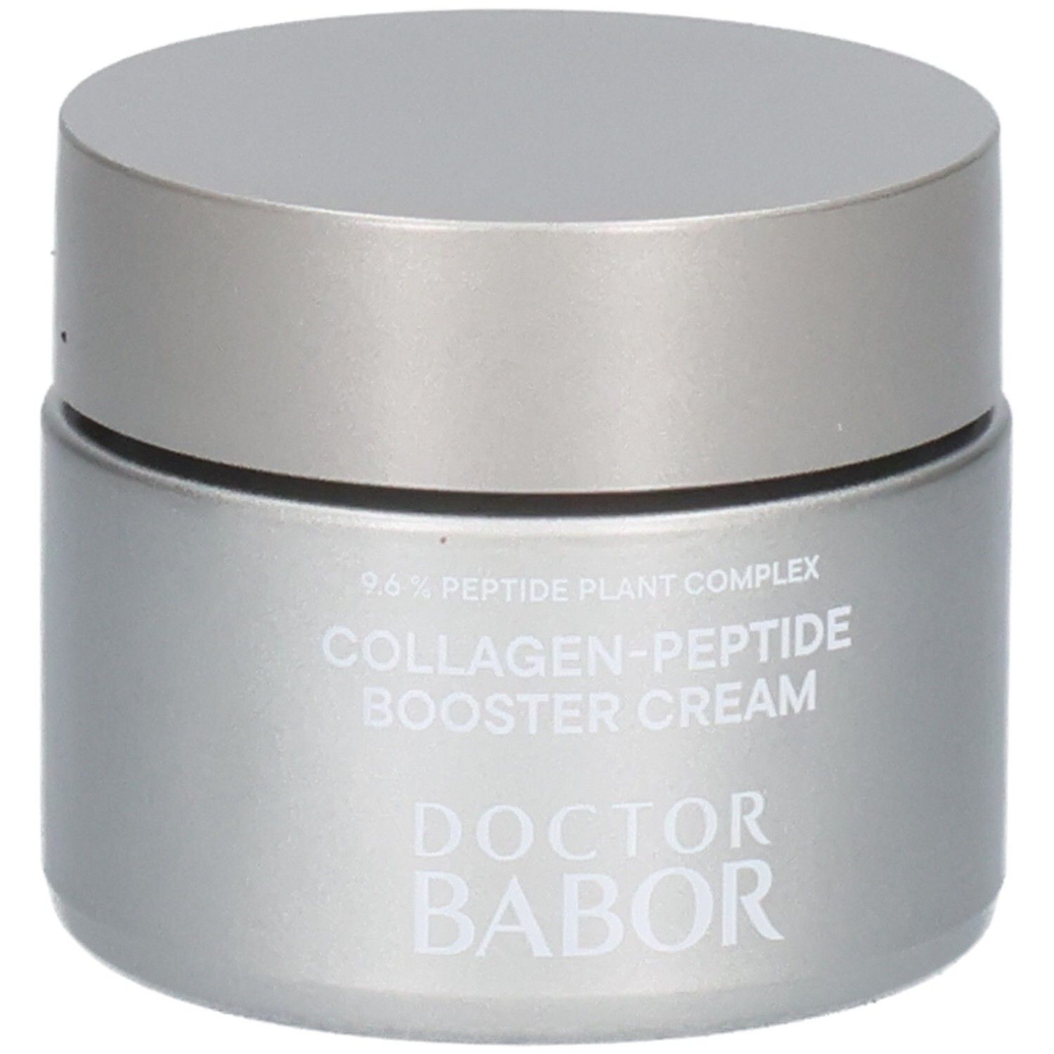 Pot argenté avec couvercle argenté, DOCTOR BABOR COLLAGEN-PEPTIDE BOOSTER CREAM.