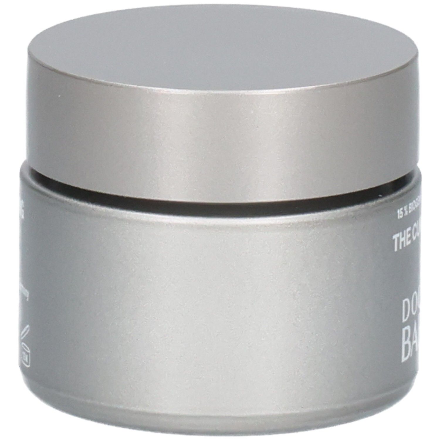Vue latérale du pot argenté de Doctor Babor The Cure Cream. Inscription clairement lisible.