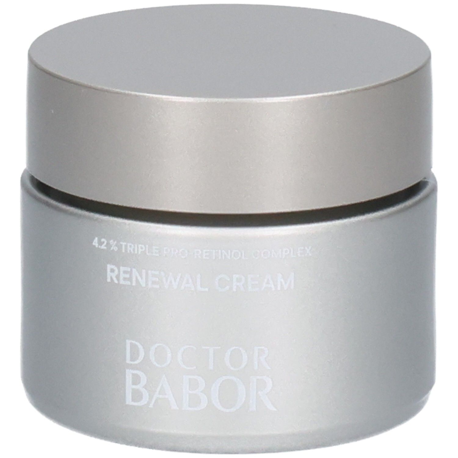 Doctor Babor Renewal Cream dans un pot argenté avec un couvercle argenté.