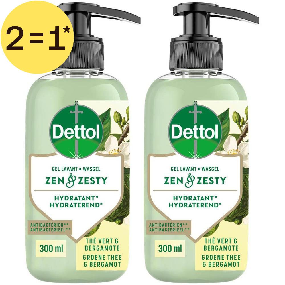 Twee flessen Dettol handzeep met pompdispenser, 300 ml, geur Groene Thee & Bergamot.