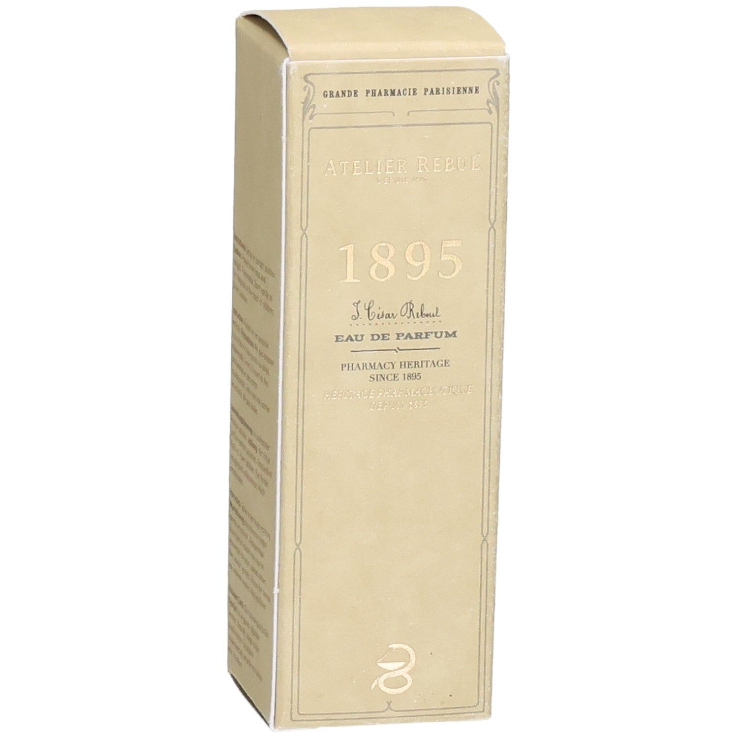 Atelier Rebul 1895 Eau de Parfum verpakking met focus op design en belettering.
